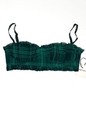NWT Superdown Bralette Bustier Zelia Green Plaid Crop Top Bra Top Size Small NEW